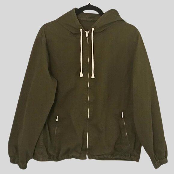J Galt Mens Jacket Size Small Oversize Army Hooded Zip Pocket Unlined Gorpcore - Picture 1 of 4